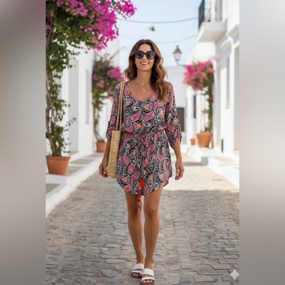 Boden Boho Chic Paisley Print Tunic Dress Size 14 US10